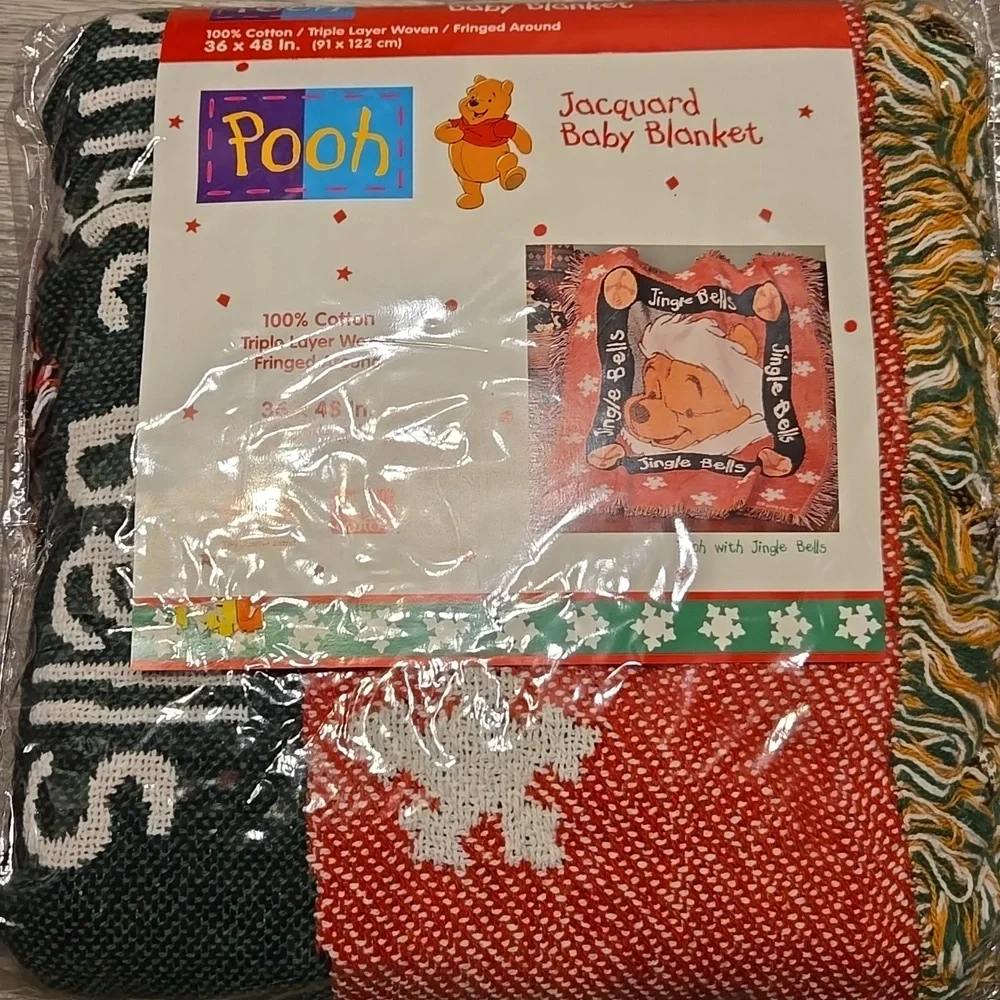 NEW Vintage Christmas Pooh Jacquard Baby Blanket